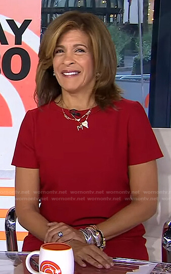 Hoda’s red short sleeve shift dress on Today