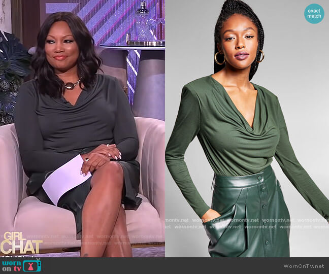 INC International Concepts Jeannie Mai X INC Bianca Cowlneck Bodysuit worn by Garcelle Beauvais on The Real