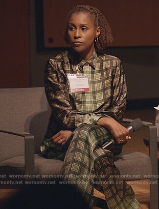 Issa’s green ombre plaid shirt and pants on Insecure