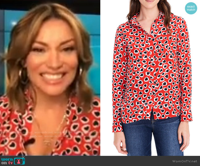 J. Crew Classic Fit Heart Print Silk Boy Shirt worn by Kit Hoover on Access Hollywood