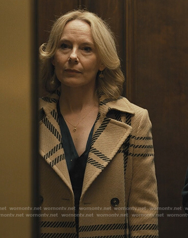 Jan’s beige plaid coat on Only Murders in the Building