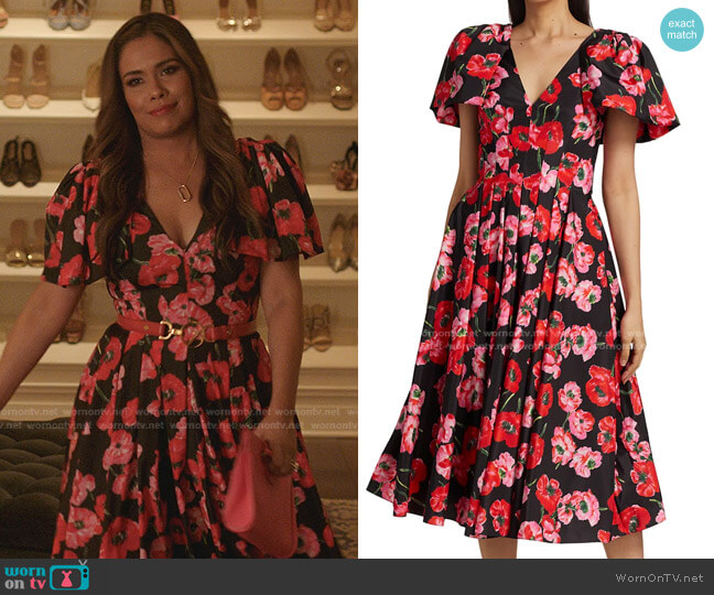 Jason Wu Pleated Floral Puff-Sleeve Taffeta Dress worn by Cristal Jennings (Daniella Alonso) on Dynasty
