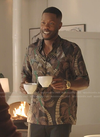 Jeff’s brown palm tree print shirt on Dynasty