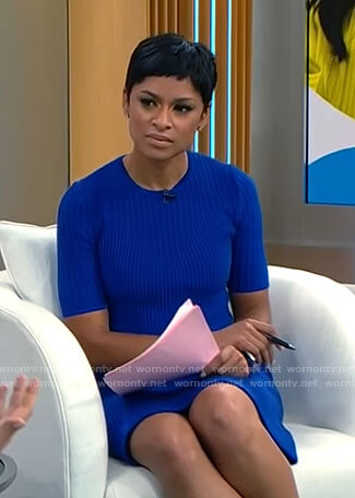 Jericka Duncan’s blue ribbed knit dress on CBS Mornings