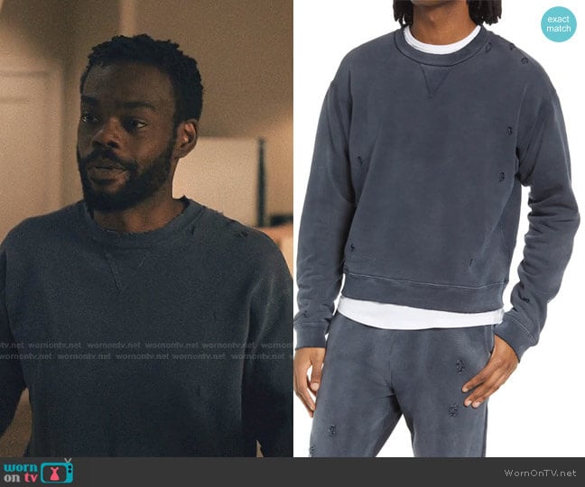 John Elliott Sundrenched Thermal Lined Distressed Crewneck Sweatshirt worn by Marcus Watkins (William Jackson Harper) on Love Life