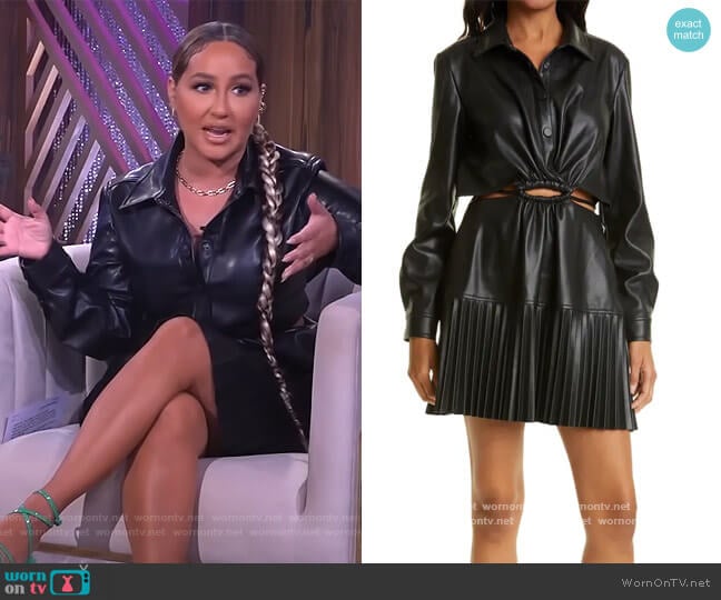 Jonathan Simkhai Cindy Faux Leather Pleated Long Sleeve Minidress worn by Adrienne Houghton on The Real