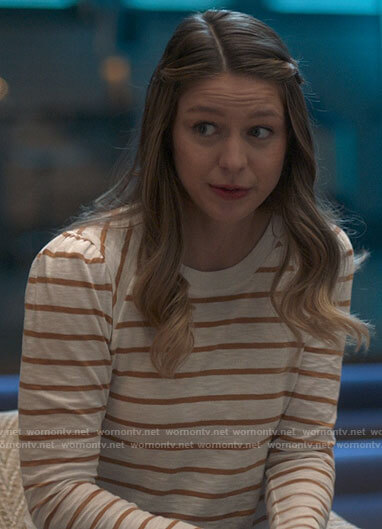 Kara’s white striped long sleeve t-shirt on Supergirl
