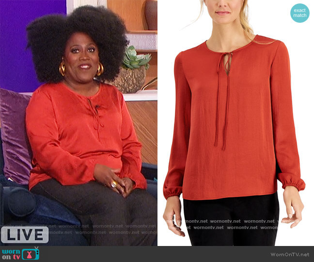 Kasper Tie-Neck Blouse worn by Sheryl Underwood on The Talk