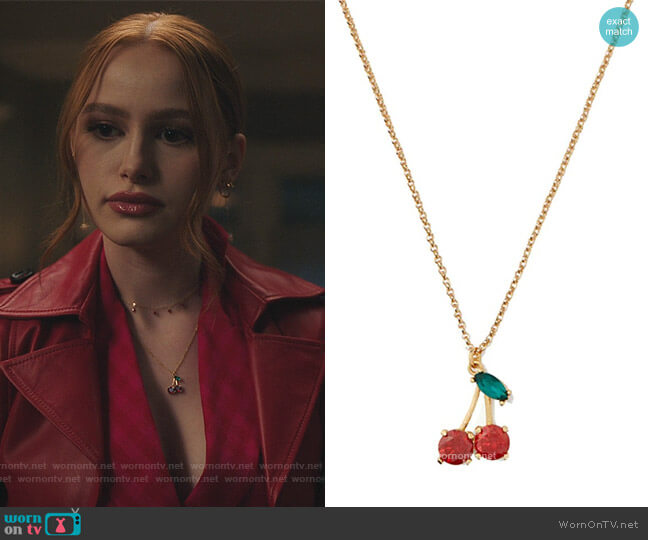Kate Spade Ma Cherie Cherry Necklace worn by Cheryl Blossom (Madelaine Petsch) on Riverdale