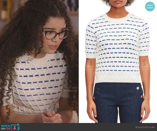 Kate Spade Striped Cable Sweater worn by Mary-Anne Spier (Malia Baker) on The Baby-Sitters Club