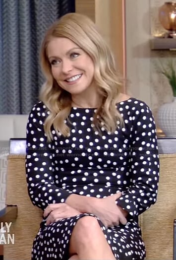 Kelly’s black polka dot dress on Live with Kelly and Ryan