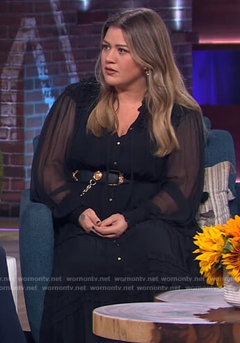 Kelly’s black sheer ruffled dress on The Kelly Clarkson Show