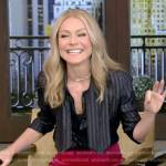 Kelly’s metallic striped blouse and pink pencil skirt on Live with Kelly and Ryan