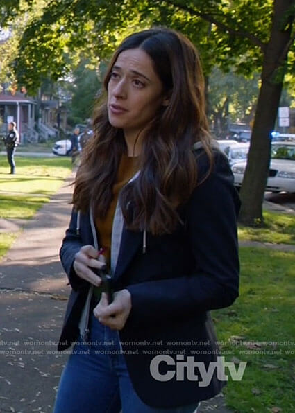 Kim’s hoodie blazer on Chicago PD