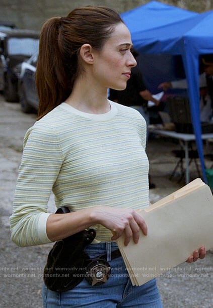 Kim’s yellow striped sweater on Chicago PD