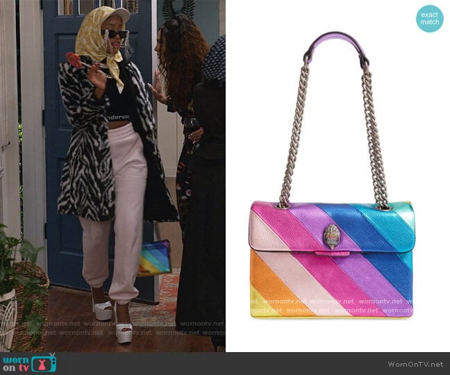 Kurt Geiger London Rainbow Shop Kensington Leather Crossbody Bag worn by Lauren Rice (Pepi Sonuga) on Queens