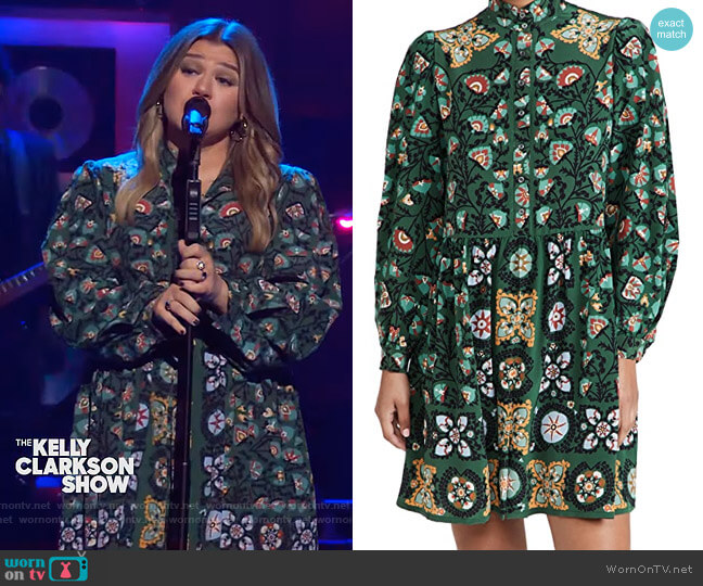 La DoubleJ Shorty crepe de chine shirt dress worn by Kelly Clarkson on The Kelly Clarkson Show