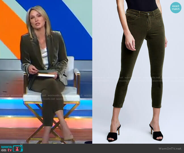 L'Agence Margot Velvet Jean in Ivy Green worn by Amy Robach on Good Morning America