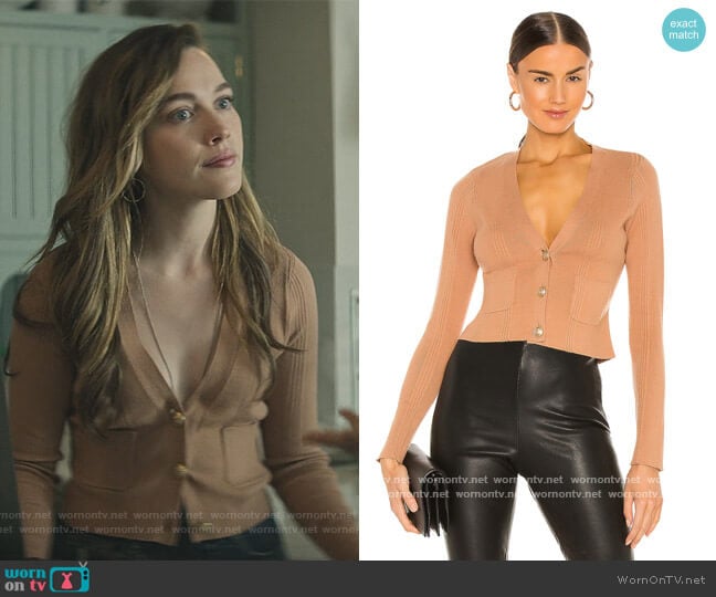 L'Agence Jamie Cropped Cardigan worn by Love Quinn (Victoria Pedretti) on You
