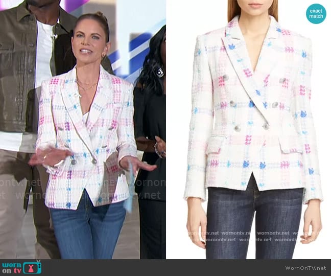 L'Agence Kenzie Double Breasted Tweed Blazer worn by Natalie Morales on The Talk