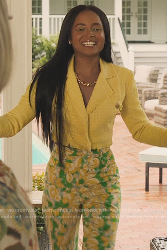 Lauren’s green floral pants on Our Kind of People