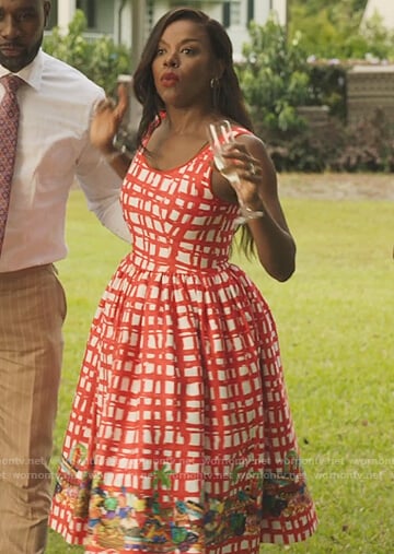 Leah’s red and white checked dress on Our Kind of People