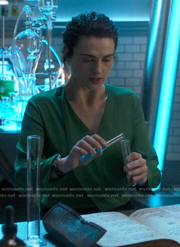 Lena’s green v-neck blouse on Supergirl
