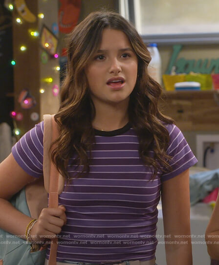 Lex’s purple stripe tee on Side Hustle