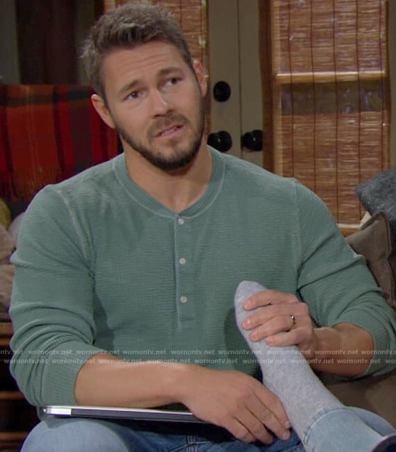 Liam’s green henley shirt on The Bold and the Beautiful
