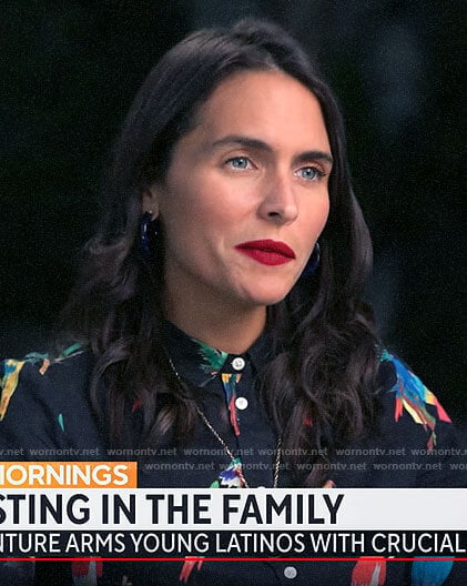 Lilia Luciano’s black parrot print shirt on CBS Mornings
