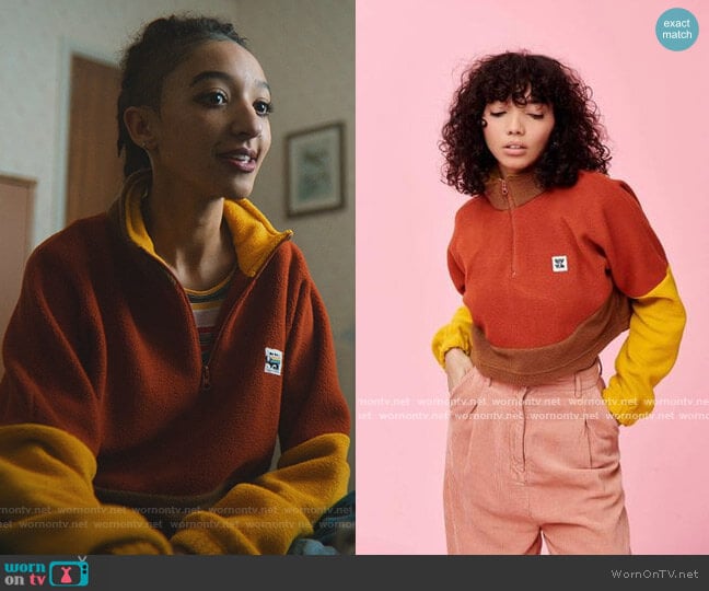 Lucy and Yak Colorblock Fleece Jacket worn by Ola Nyman (Patricia Allison) on Sex Education