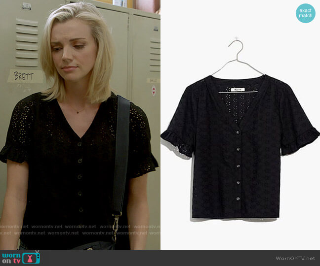 Madewell Eyelet Village Ruffle-Sleeve Shirt worn by Sylvie Brett (Kara Killmer) on Chicago Fire