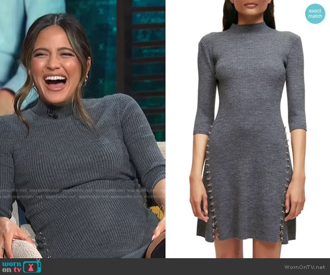 Maje Rolea Chain Link Detail Fit & Flare Sweater Dress worn by Erin Lim on E! News