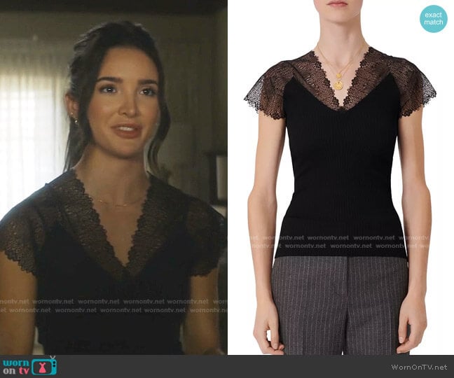 Maje Lilio Lace Detail Top worn by Bess (Maddison Jaizani) on Nancy Drew