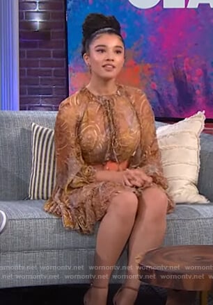 Malia Baker’s paisley print mini dress on The Kelly Clarkson Show