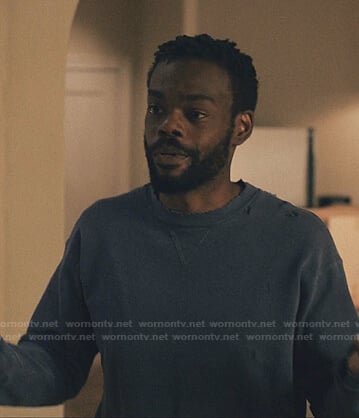 Marcus’s blue distressed sweatshirt on Love Life