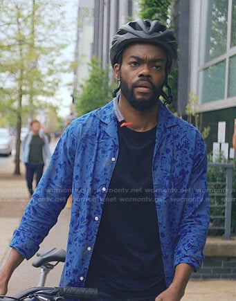 Marcus’s blue floral shirt on Love Life