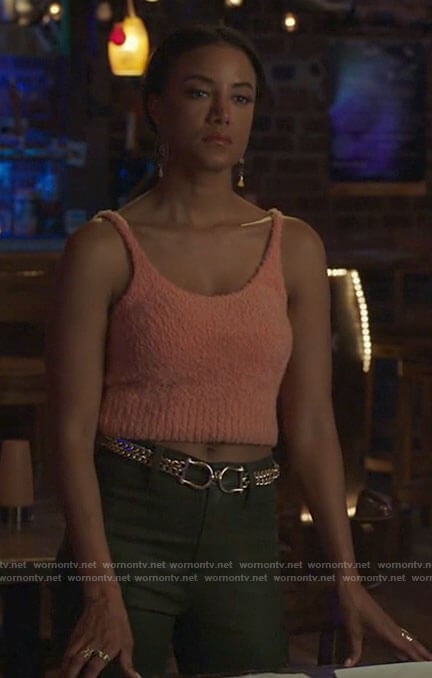 Maria’s coral fluffy crop top on Roswell New Mexico