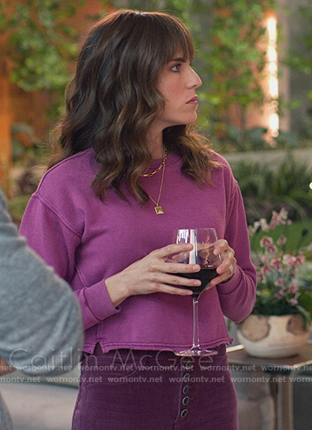 Mariana’s purple corduroy pants on Home Economics