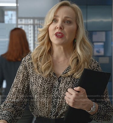 Marissa’s black floral striped blouse on Bull