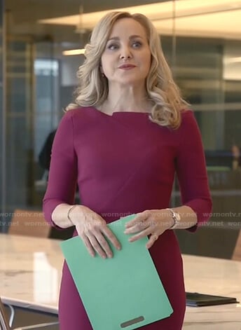 Marissa’s magenta asymmetric neck dress on Bull