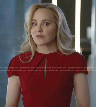 Marissa’s red keyhole cap sleeve dress on Bull
