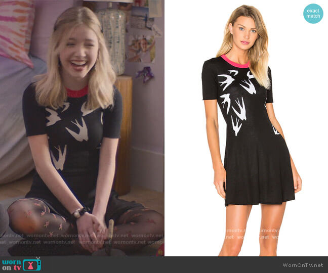 Alexander McQueen Swallow Jacq Skater Dress worn by Stacey McGill (Shay Rudolph) on The Baby-Sitters Club