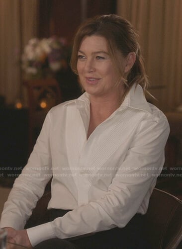 Meredith’s white v-bib panel shirt on Greys Anatomy