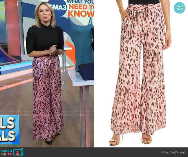 Milly Metallic Leopard Chiffon Track Pants worn by Amy Robach on Good Morning America