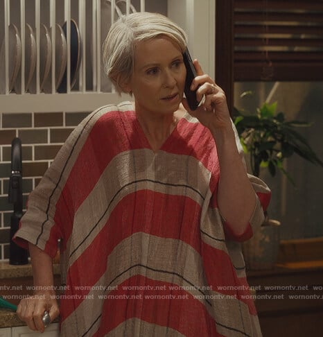 Miranda’s striped kaftan on And Just Like That