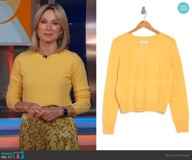 Naadam Cashmere Cropped Crew Neck Pullover worn by Amy Robach on Good Morning America