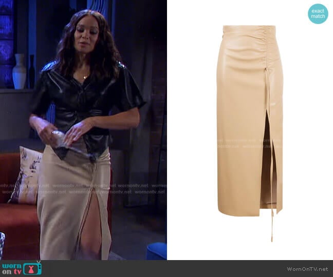 Nanushka Malorie Ruched Front-Slit Skirt worn by Lani Price (Sal Stowers) on Days of our Lives