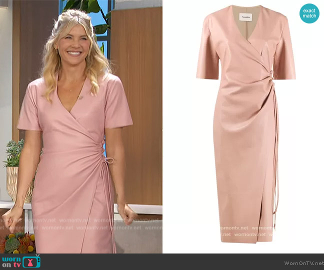 Nanushka Helisa vegan leather wrap Dress worn by Amanda Kloots on The Talk