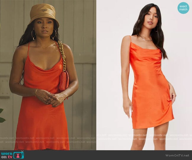 Zara Short Satin Effect Dress worn by Lauren Dupont (Rhyon Nicole Brown) on Our Kind of People